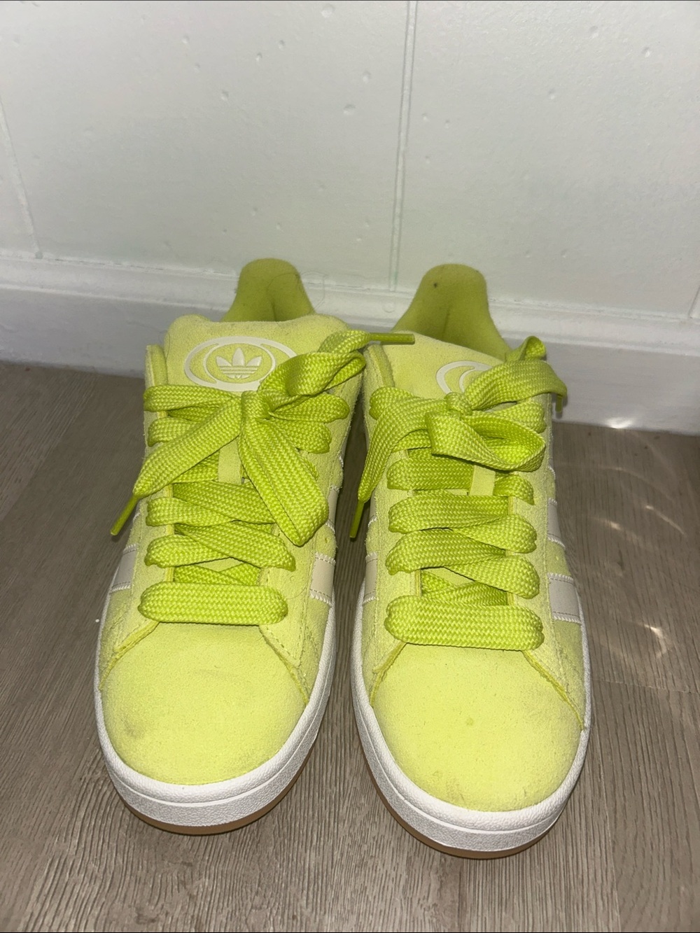 adidas Kids Campus Sneakers in Neon Lime and White